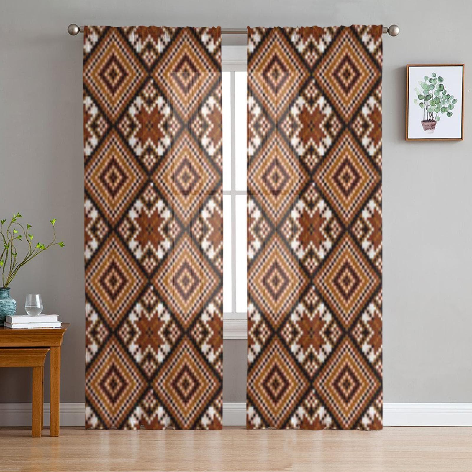 Ukrainian Sheer Curtains for Living Room Transparent Tulle Window Treatments Bedroom Kitchen Home Decor Veil Drapes 135W x 114H(cm)