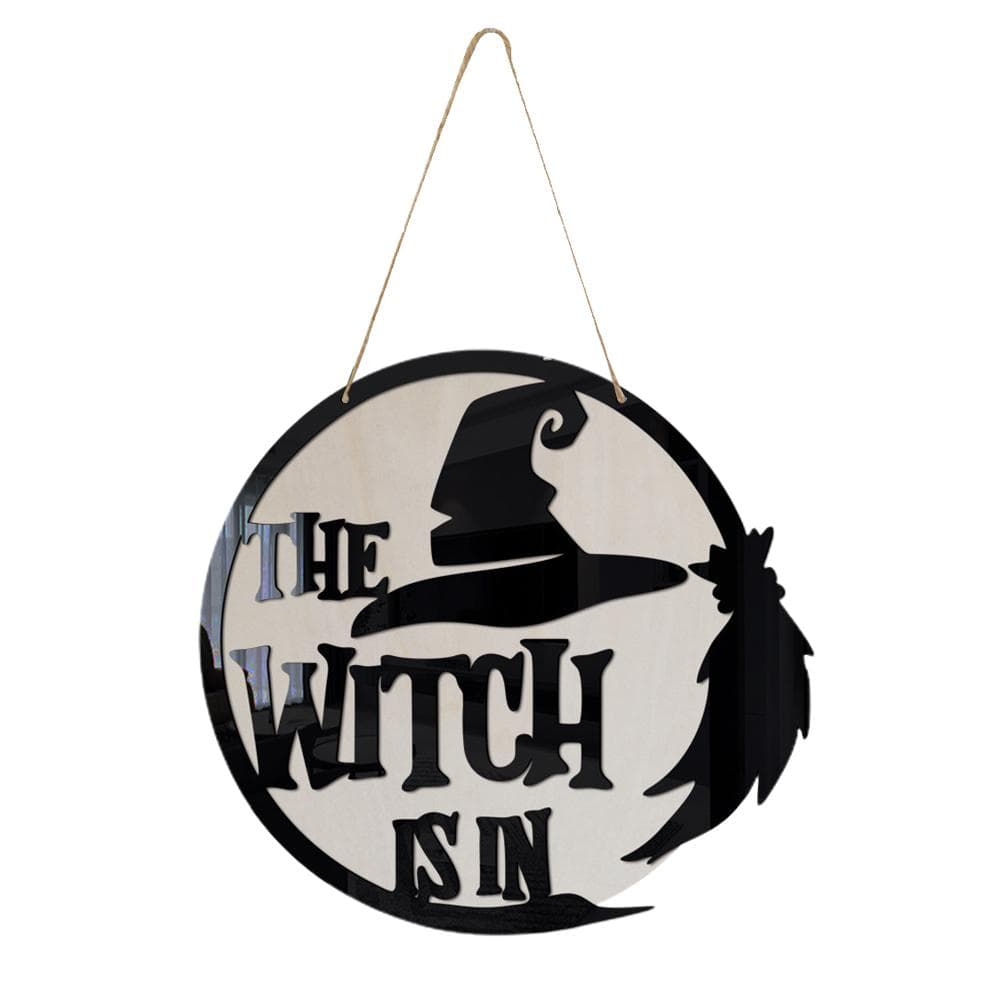 Halloween Door Sign Witch Wooden Hanging Sign for Front Door Wooden Wall Decor for Halloween Home