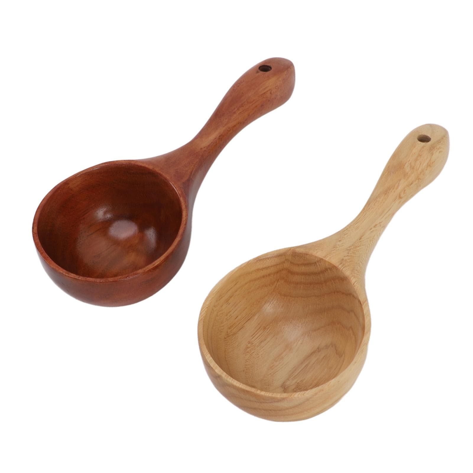 2pcs Wooden Soup Ladles Odorless Solid Wood Soup Spoon Long Handle Serving Ladle for Home Kitchen L