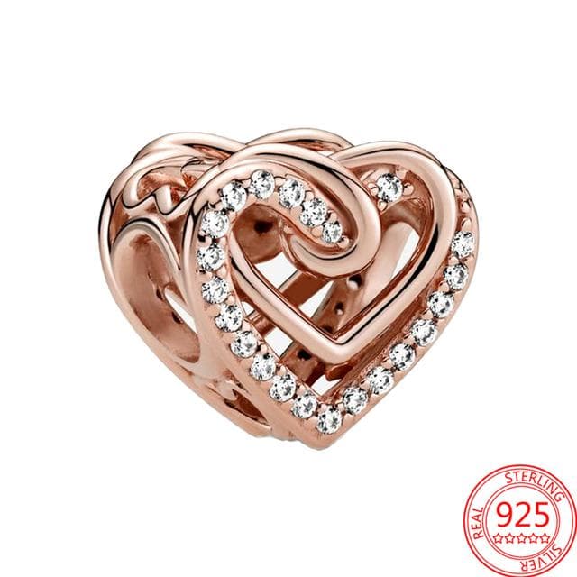 Authentic 925 Sterling Silver Rose Gold Padlock Heart Key Flower Dangle Charm Fit Fashion 3mm Bracelet for Girl Gift DIY Jewelry