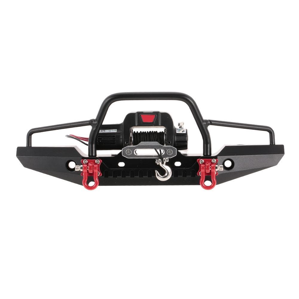 Metal Front Bumper with 2 LED Light & Remote Control Electric Winch for Traxxas TRX-4 SCX10II 90046 black