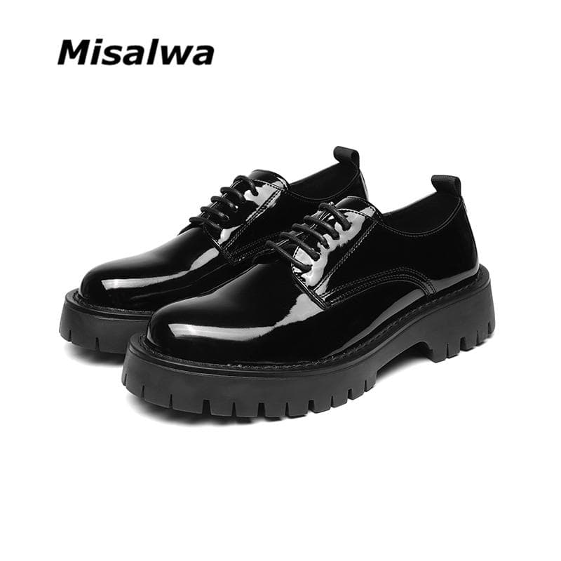Mid Heel Men Oxford Shoes Patent Leather British Men's Office Shoes Men Dress Shoes Formal Lace-up Black Shoes 44 black