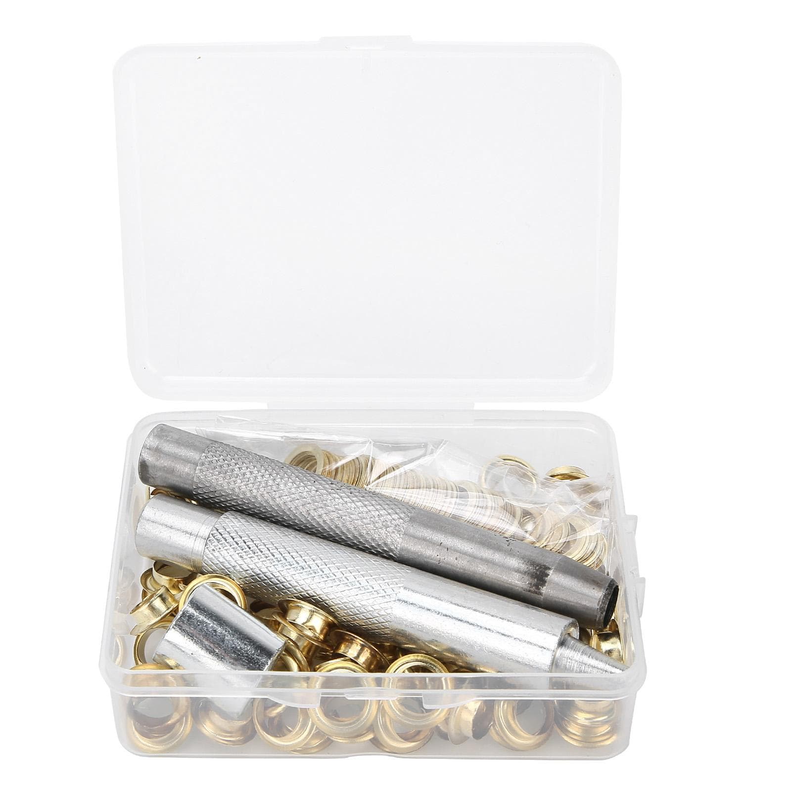 100 Sets 0.3in Grommets Eyelets with Hole Punch Setting Tool Storage Box for Clothing Canvas gold