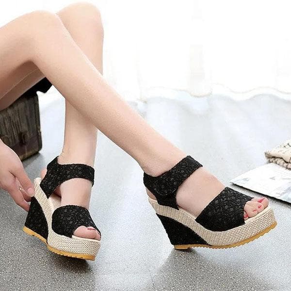 Women's Summer Sandals Women Wedges Heeled Cool Shoes Vintage Party High Heels Sandals Casual Versatile Club Non-slip Sandals 34 black