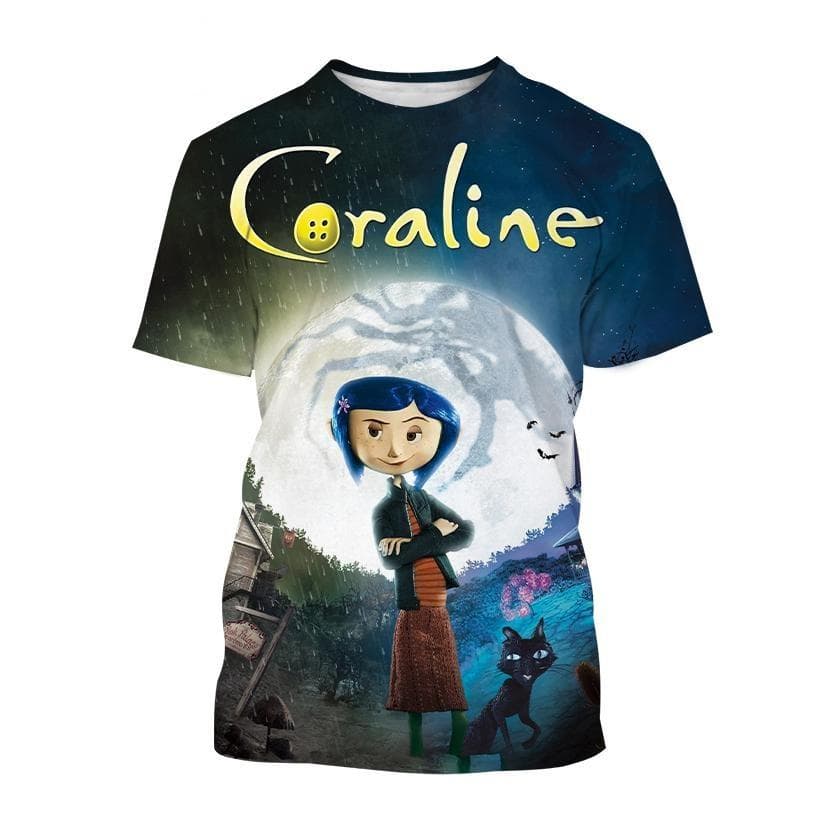 New Summer Coraline 3D Print T-Shirt Men Women Horror Anime Movie Short Sleeve Tshirts Oversized Harajuku Tees Top Kid Clothing 6XL
