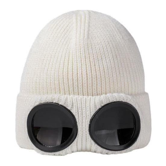 Glasses Knitted Hat Unisex Bomber Hat Solid Color Elastic Soft Warm Anti-slip Regular Fit Ear Protection Windproof Decorative Winter Beanie Headwear M milk white