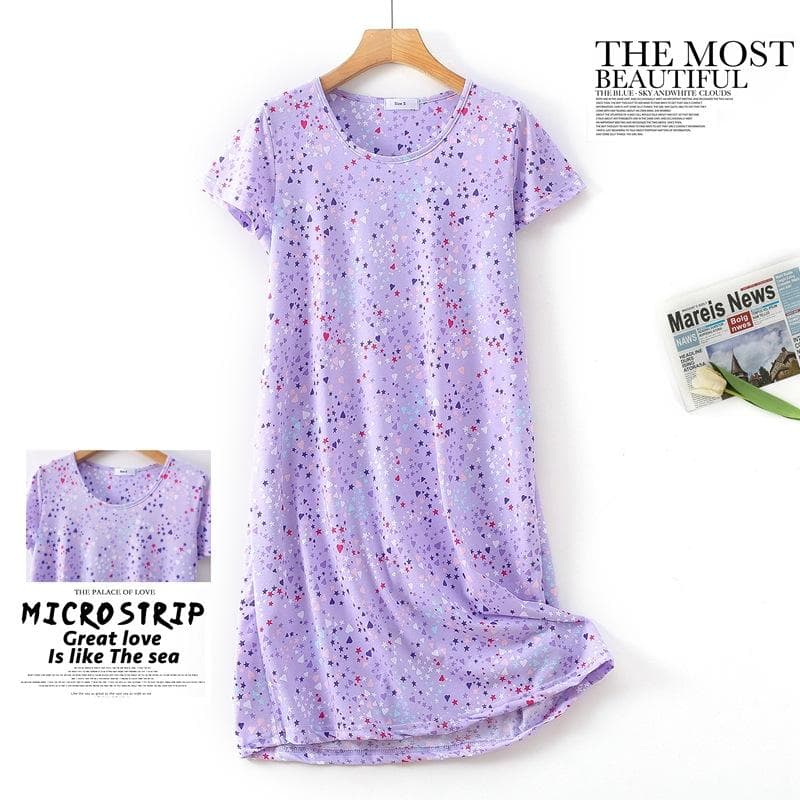 Plus size Summer Women Nightdress Short sleeve Cute cartoon sleepwear sweet O Neck Nightgowns Pyjamas Lady's Cotton sleepdress S