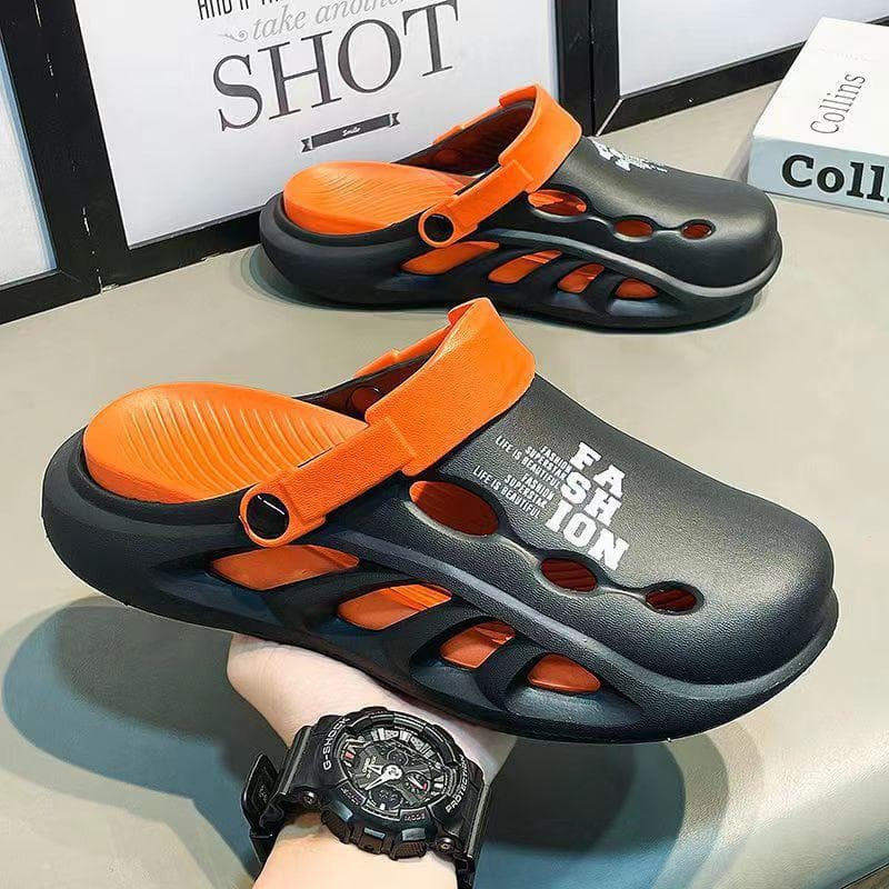 Men's Hollow Out Design Lightweight Closed Toe Slip On Shoes Men's Casual Walking Shoes sandals beach shoes 40-41 orange
