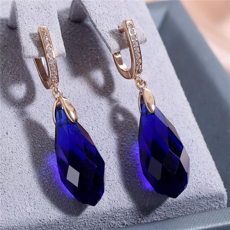 Vintage Bohemia Aqua Blue Green Yellow Purple Crystal Drop Earrings for Women Luxury Gold Color Wedding Party Jewelry Gifts gold/blue