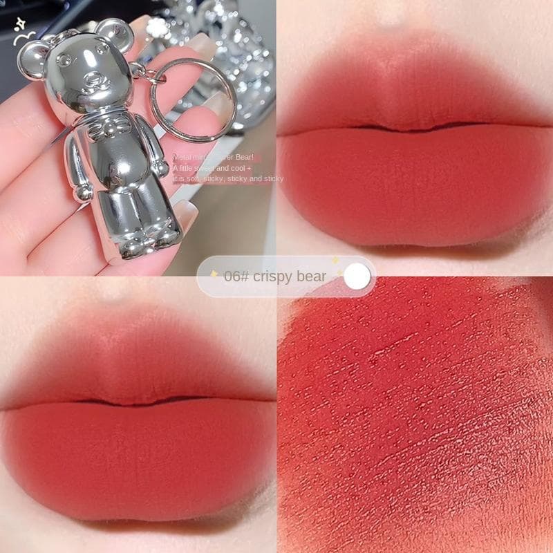 Bear Lip Mud Matte Foggy Velvet Lip Glaze Lipstick Keychain Pendant Student Party Lipstick Makeup Girls