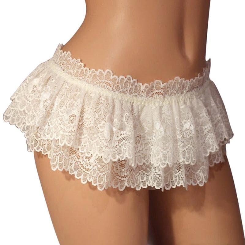 Fashion Female Lace Skirt Thong Ruffle Shorts Pants Women Mini Tight Lingerie Sleeping Shorts Pleated Workout Short PantS 2XL white