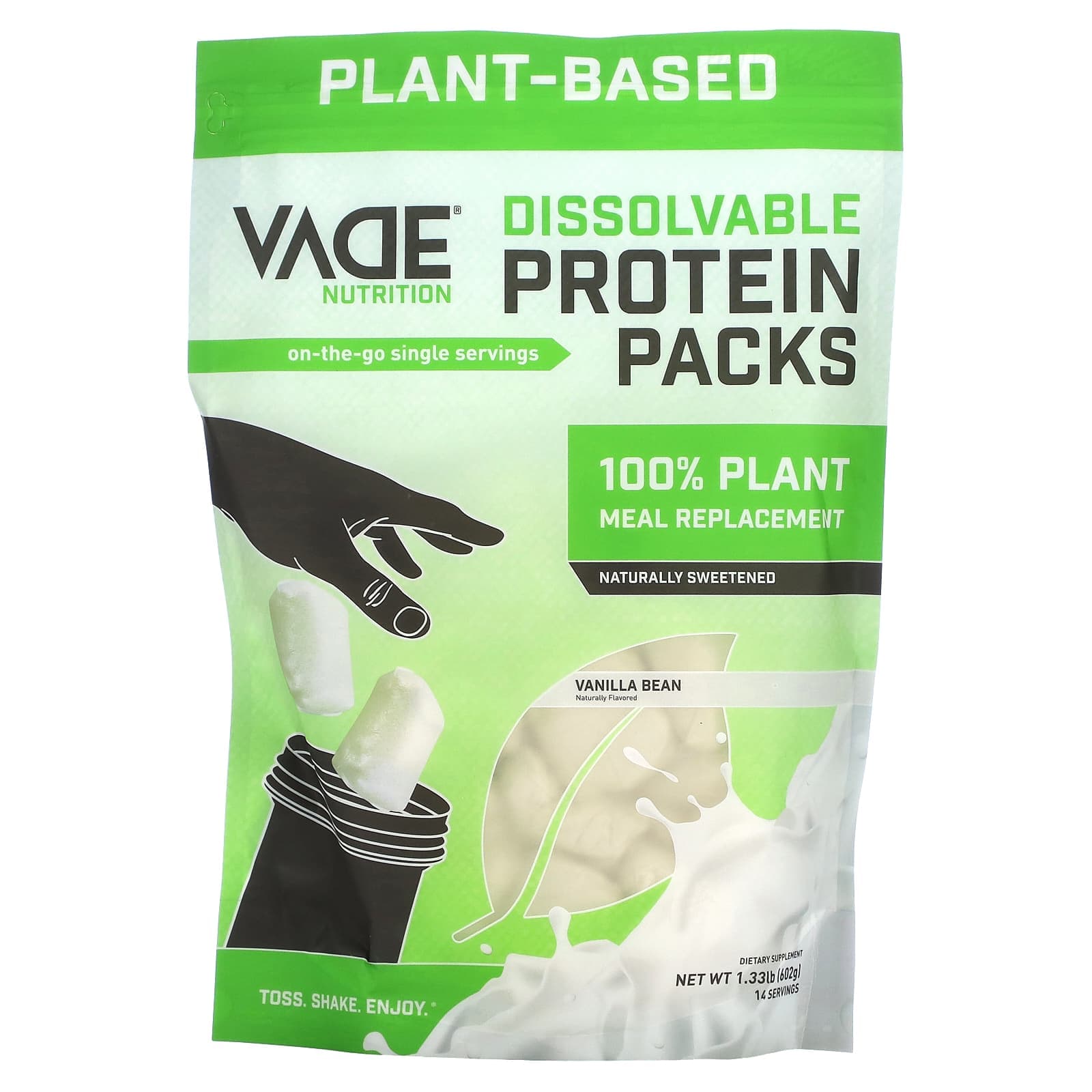 Vade Nutrition, Soluble Protein Pack, 100% Plant-Based Meal Replacement, Vanilla Bean, 1.33 lb (602 g)