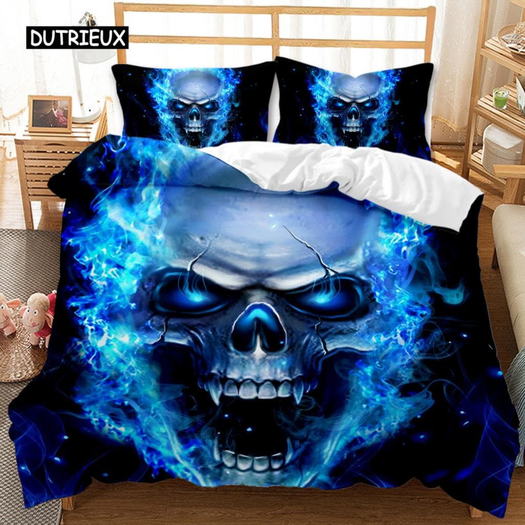Skull Duvet Cover Set Halloween Men Horror Gothic for Boys Teens Adults Twin Bedding Set Queen King Size Polyester Qulit Cover EU single(135x200cm)