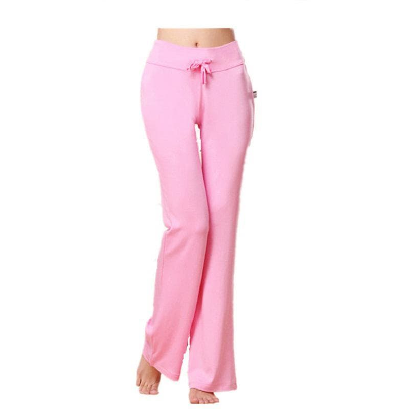Auroth Solid Color Women High Waist Wide Leg Flared Pants Stretch Trousers Drawstring Sports Pants XXL pink