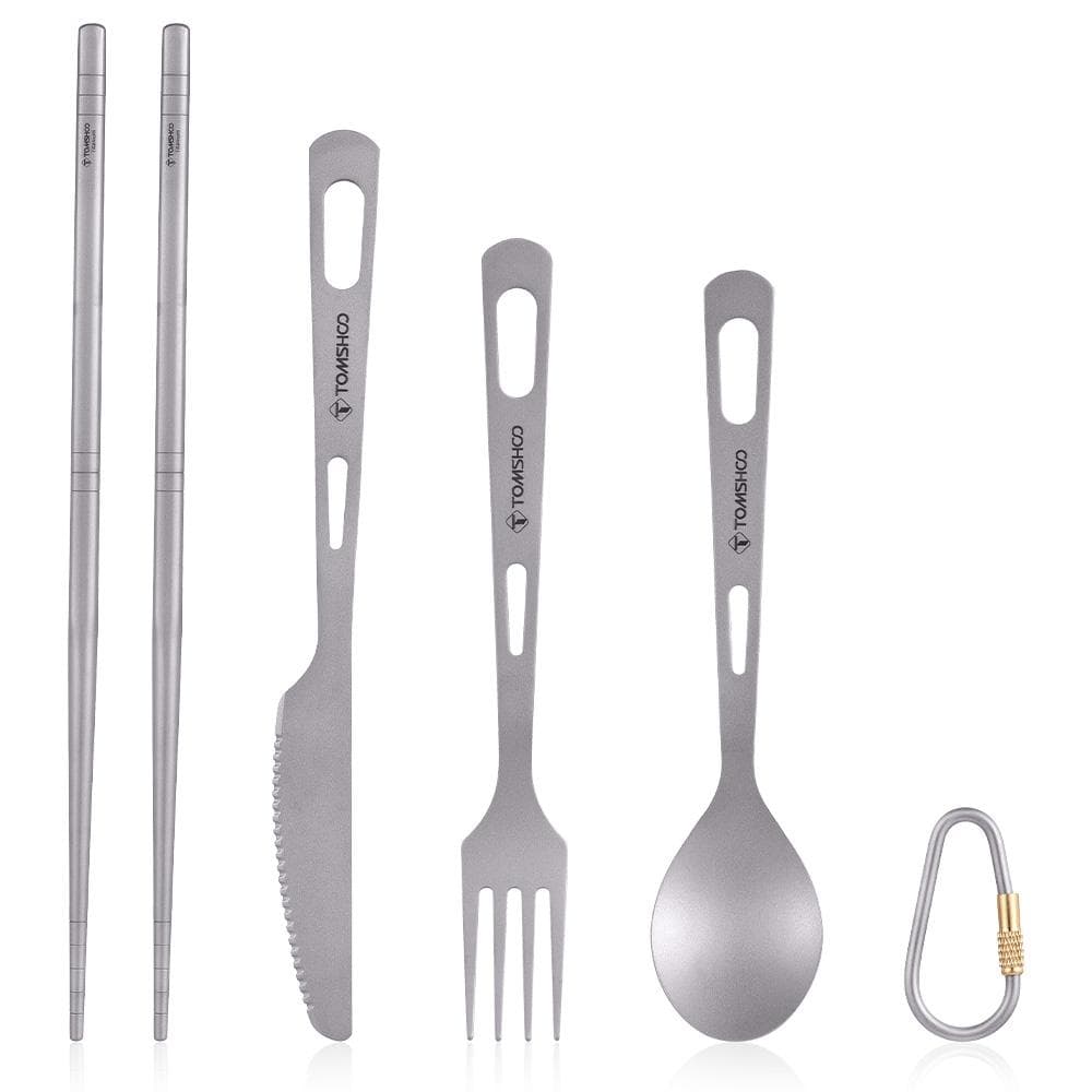 TOMSHOO Titanium Flatware Knife Fork Spoon Set Lightweight Ti Camping Utility Cutlery Set with