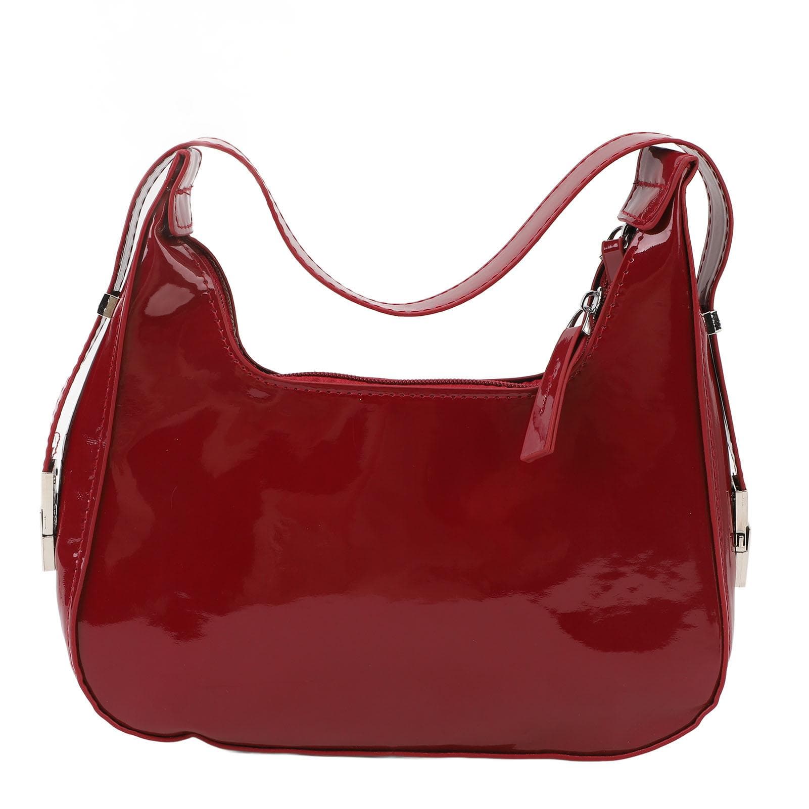 Women Underarm Bag Fashionable Glossy Surfaces PU Leather Shoulder Messenger Bag for Party Red