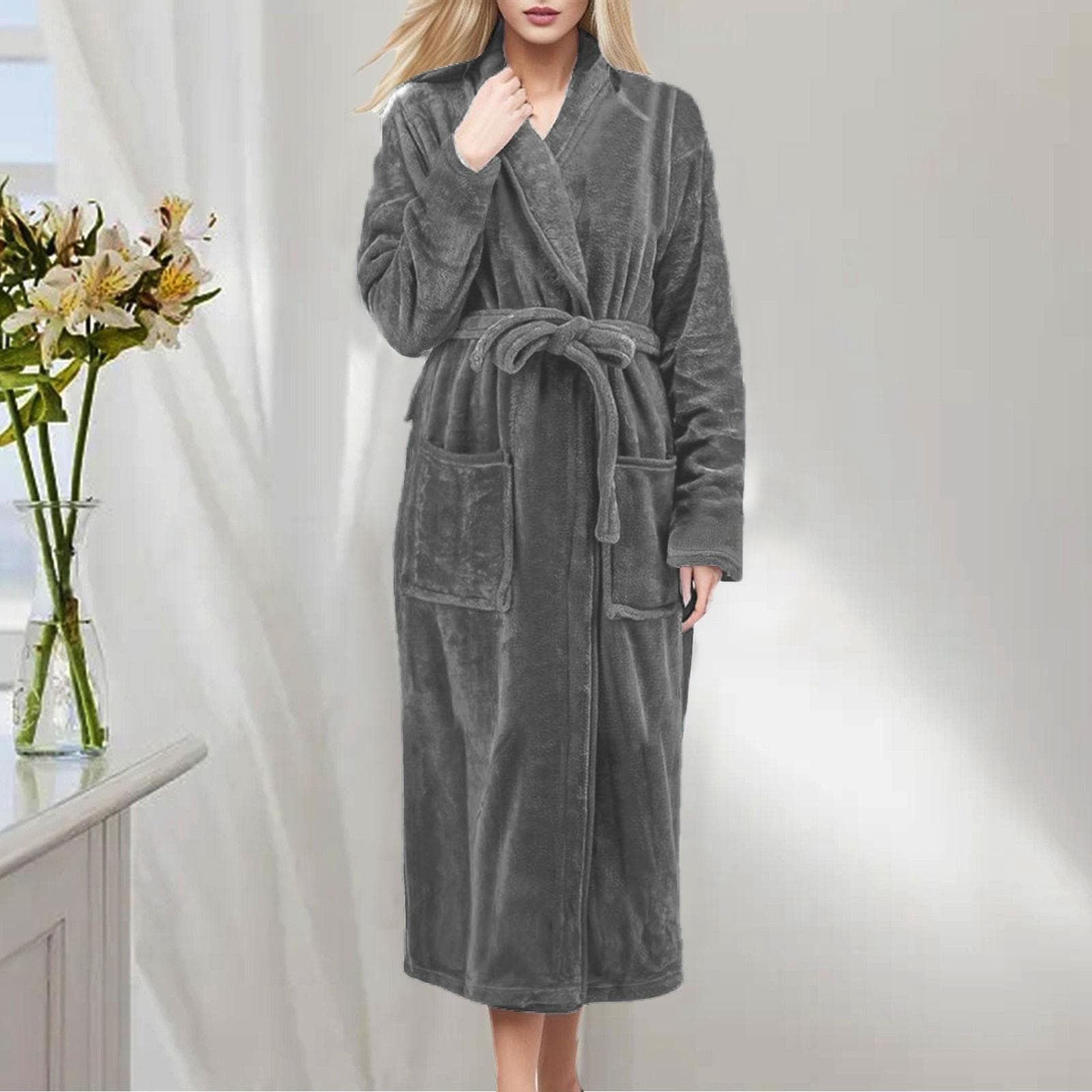 Thicken Warm Flannel Robe Winter Long Sleeve Plush Bathrobe Cardigan Women Fleece Nightgown Lounge Sleepwear Bathing Homewear M