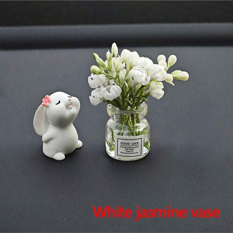 Cute Rabbit Ornament Flower Vase Decor For Car Interior white