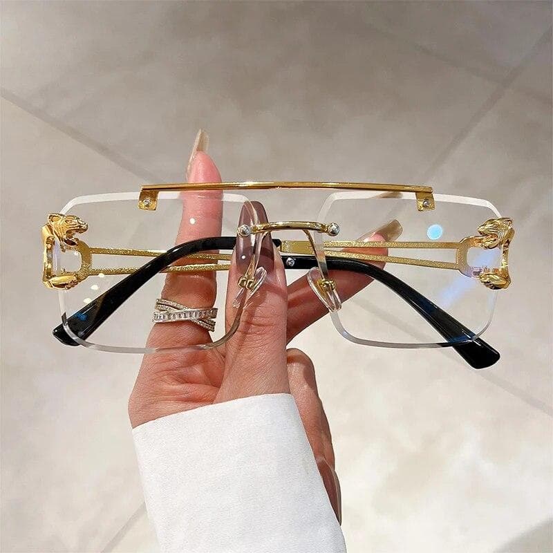Vintage Rimless Sunglasses Men Women Fashion Oversized Square Shades Eyewear New Double Bridge Gradient UV400 Sun Glasses golden transparent