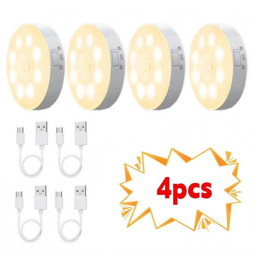2/3/4/5pcs Motion Sensor LED Night Light USB Rechargeable Night Lamp for Kitchen Cabinet Wardrobe Lamp Staircase Wireless Closet Light Warm light-4PCS
