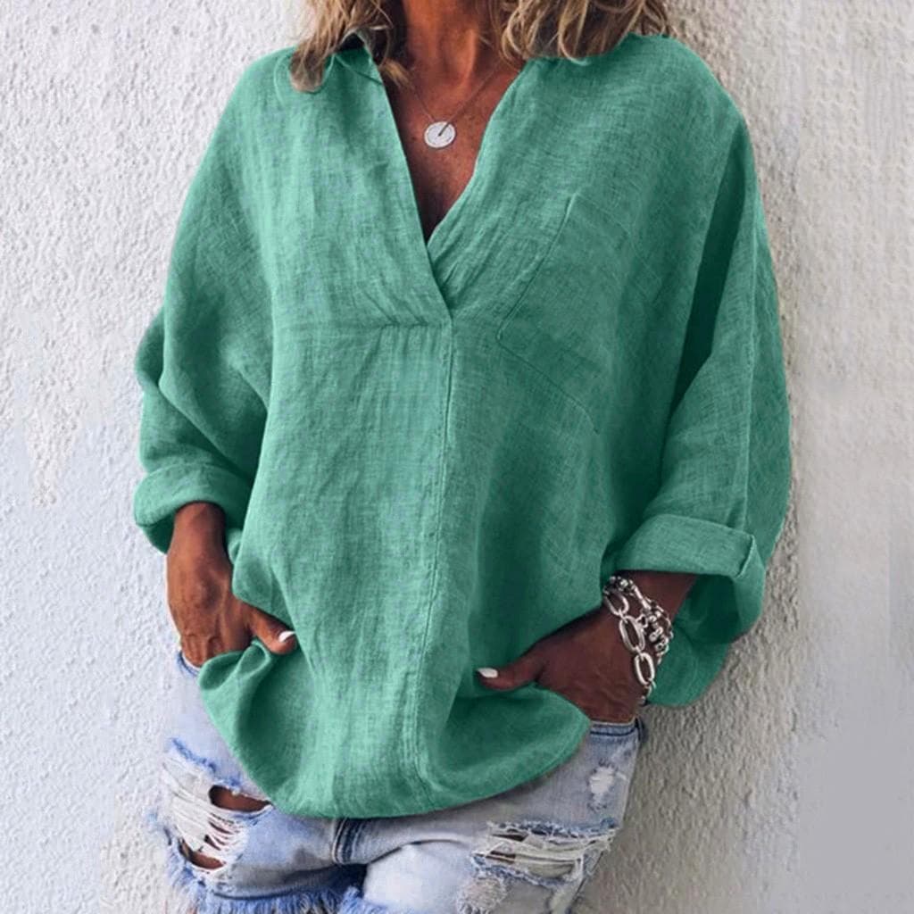 Boho Womens Long Sleeve Cotton Linen Kaftan Ladies Baggy Blouse Tee Shirt Tops XXXL green