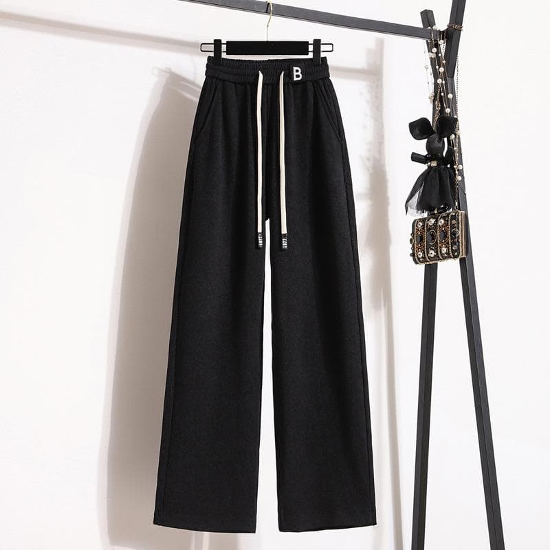 New Women's Clothing High Waist Skinny Loose Straight Pants Embroidered Casual Floor Mopping Pants 2XL black