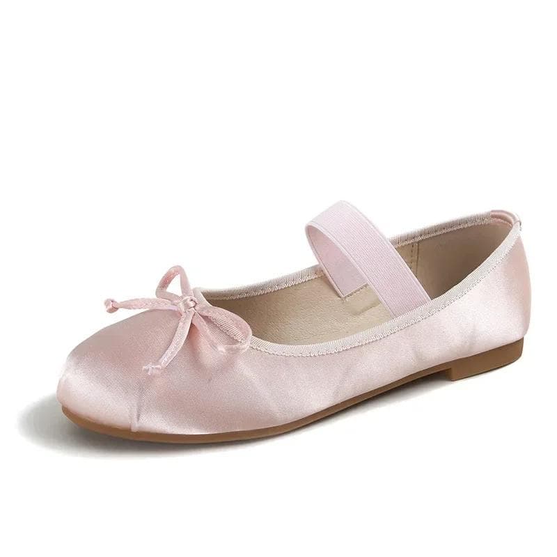 Fashion Ballet Flats Women Shoes 44 Mary Jane Shoes Round Toe Women's Shoe Bow Silk Satin Flats Women Shoes Plus Size 33-44 Valentine 43 pink