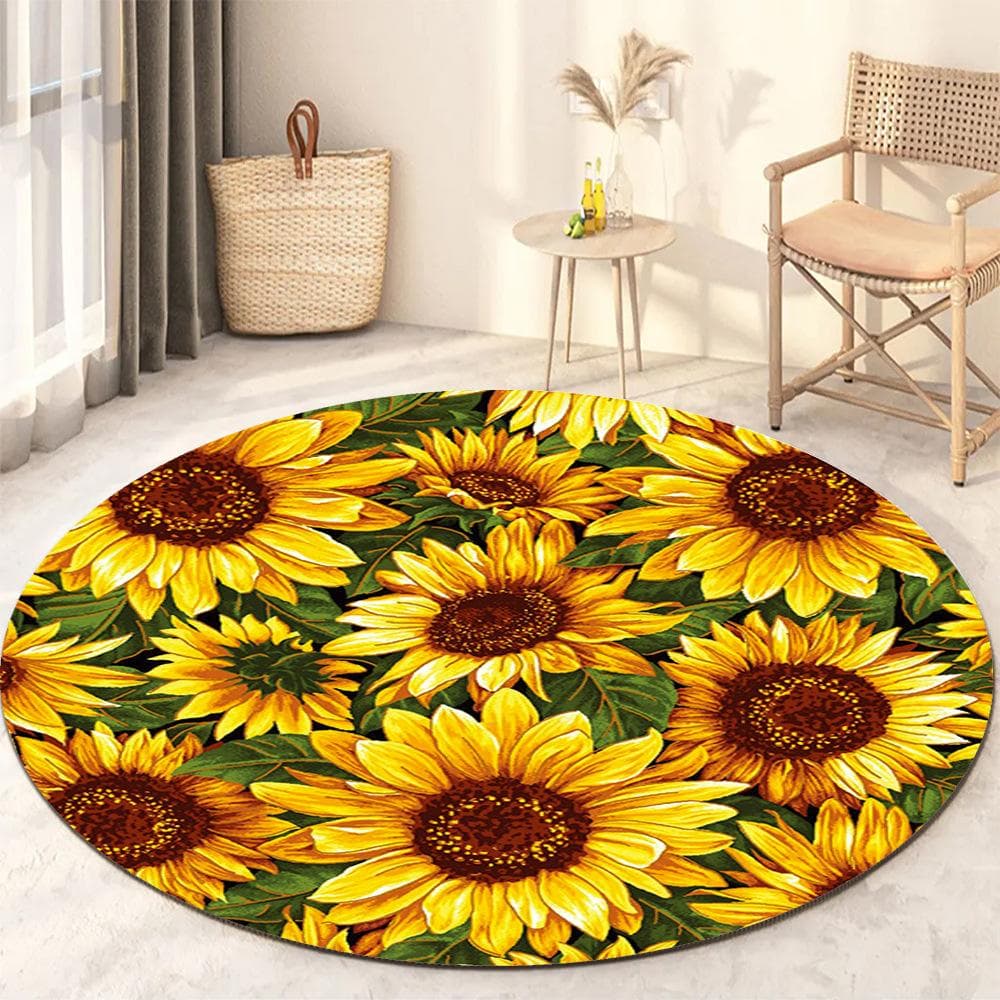 Sunflower Round Rug Living Room Bedroom Modern Floral Rug Floor Mat Chair Home Decoration diameter 80cm