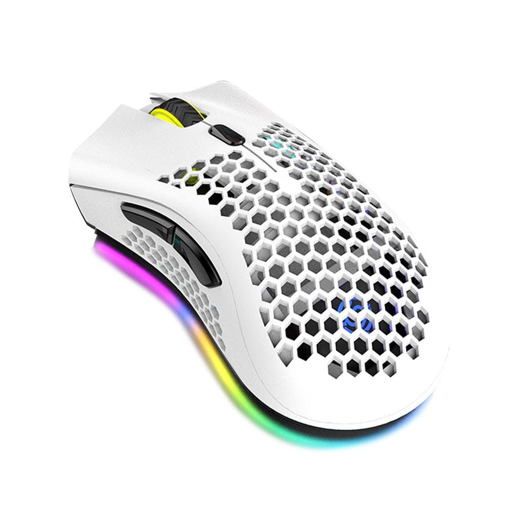 2.4G Wireless Gaming Mouse Rechargeable Mouse with RGB Light Effect 3 Adjustable DPI Hollowed-out white