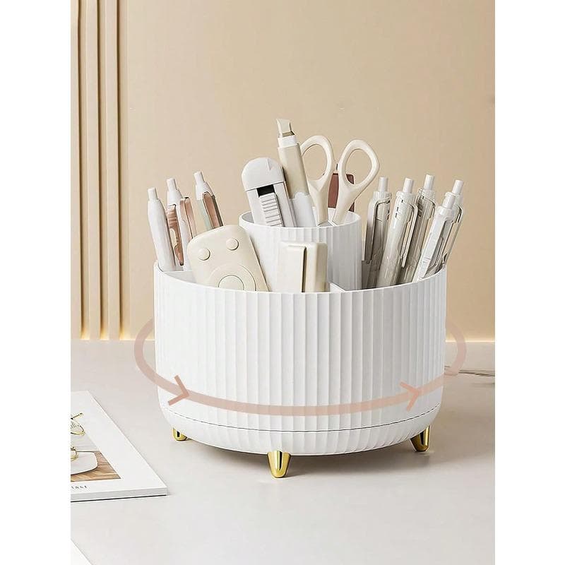 Rotating Pen Holder For Office Desk - Storage Box For Stationery White multicolour