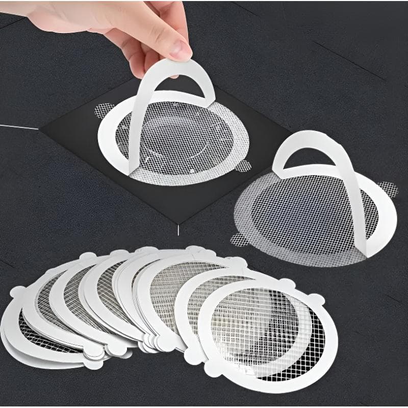 10pcs Shower Drain Hair Catcher Anti-Clog Mesh Filter and Adhesive Easy Installation, Round Drains, Shower Hair Stopper and Mesh Filter Sticker 10pcs