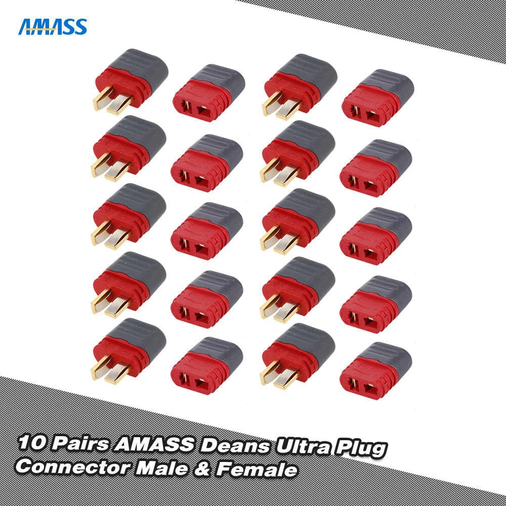 10 Pairs AMASS Deans T Plug Connector Male Female for FPV Racing Drone Car red