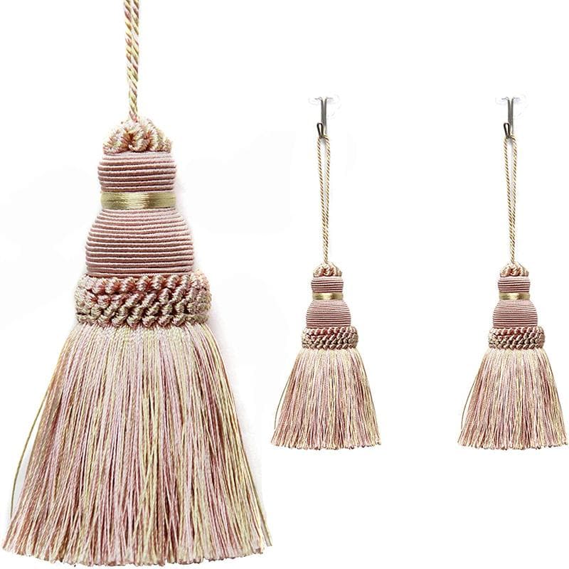 2Pc Home Decor Hanging Rope Silk Tassel Fringe Tassel Trim Garment Decoration Key Tassels for DIY Embellishments Curtain Accessories mix pink