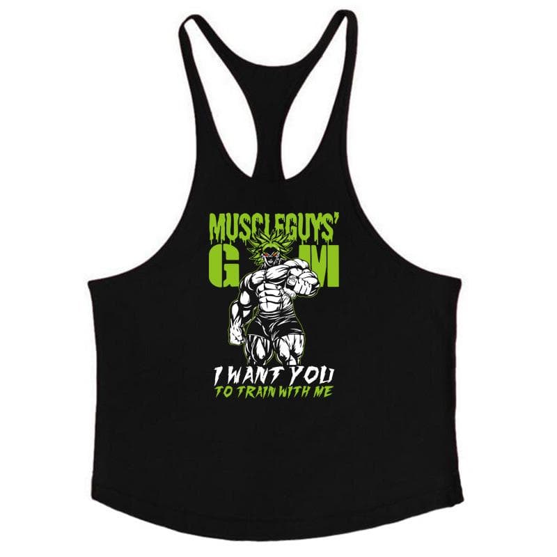 Men's European Size Elastic Cotton Sports Vest for Fitness & Bodybuilding XL black