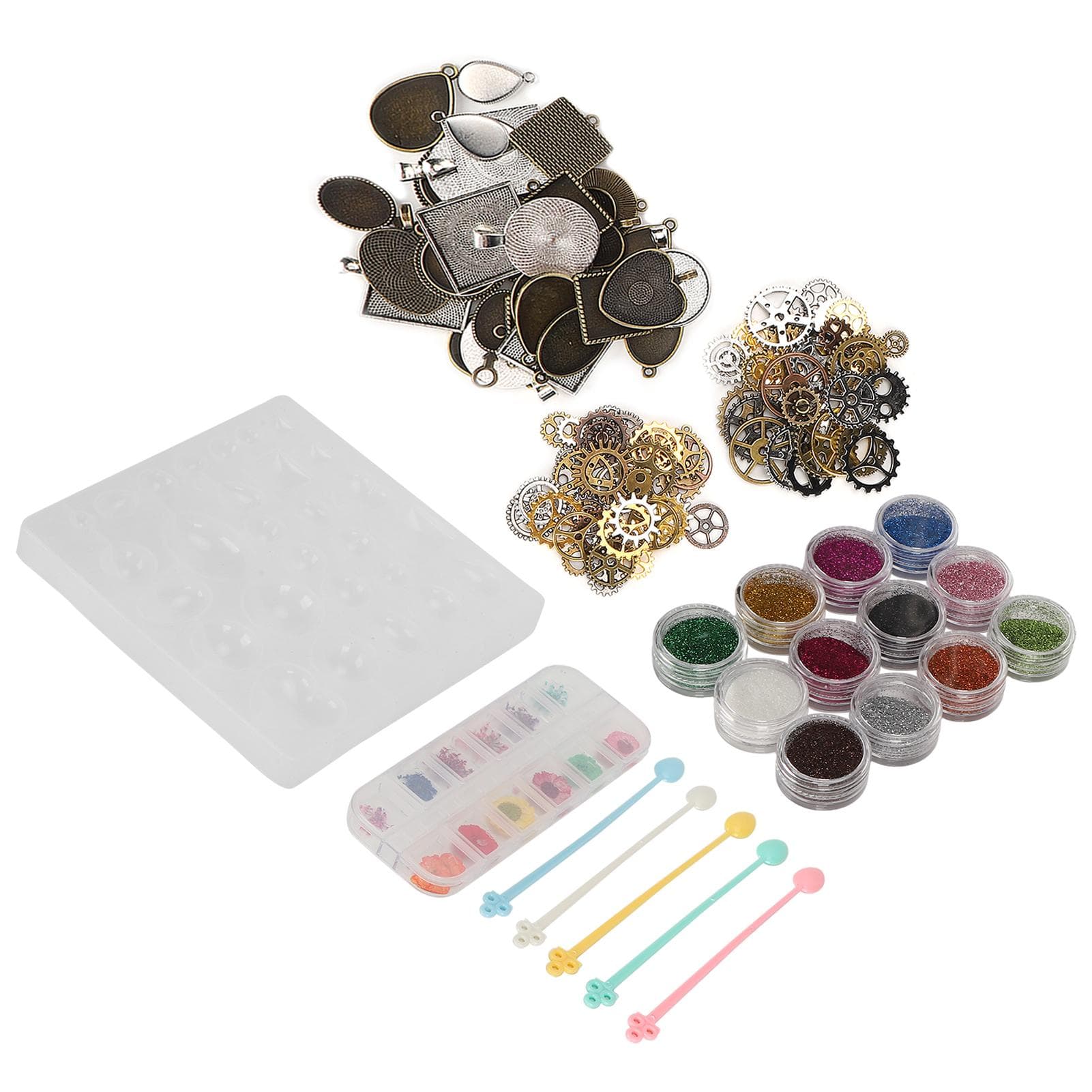 Dry Flower Jewelry Casting Silicone Mold DIY Craft Jewelry Pendant Making Glitter Powder Set