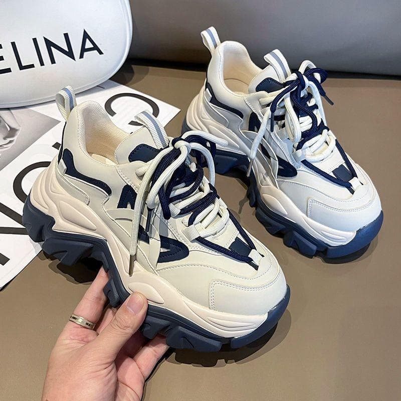 Thick-soled Daddy Shoes Spring and Autumn New Girls Korean Version Sports Shoes All-match Fashion Heightened Running Shoes 40 blue