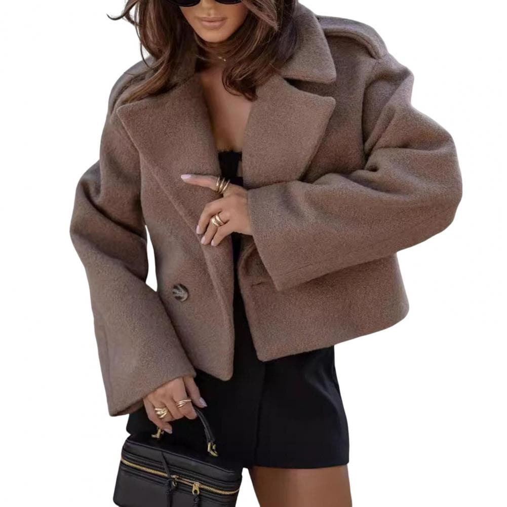 Retro Solid Color Jacket Stylish English Style Women's Jacket with Turn-down Collar Single-breasted Closure Solid Color for Fall XXL coffee