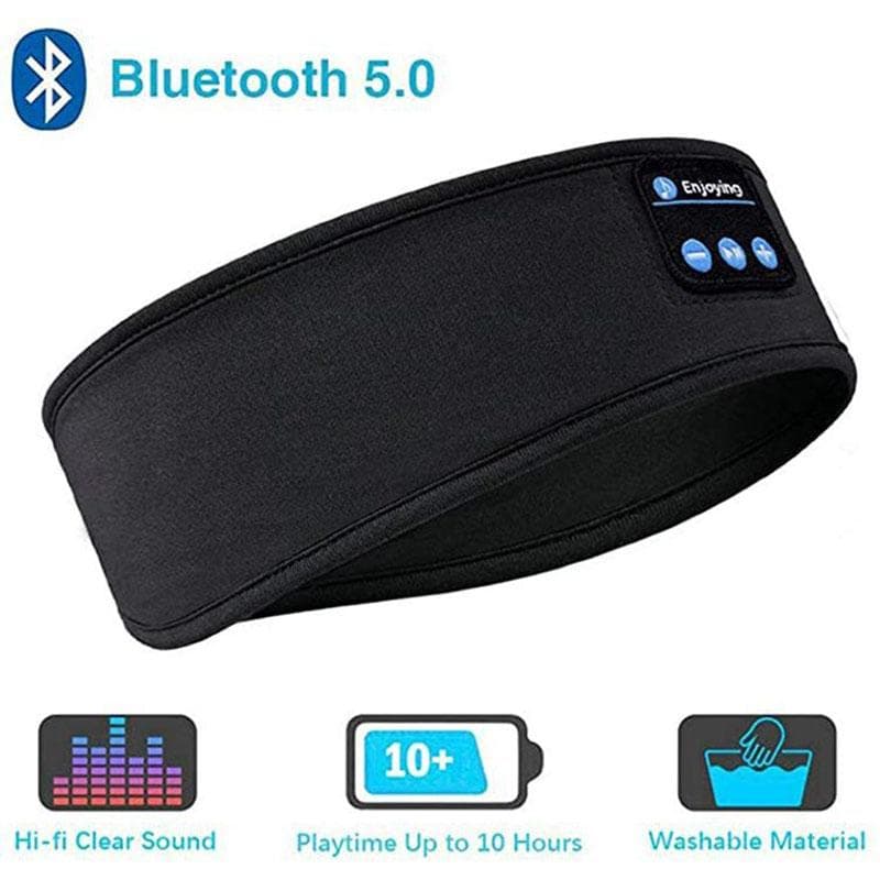 Bluetooth Headphones Sports Sleeping Headband Thin Soft Elastic Comfortable Wireless Earphones Music Eye Mask for Side Sleeper black