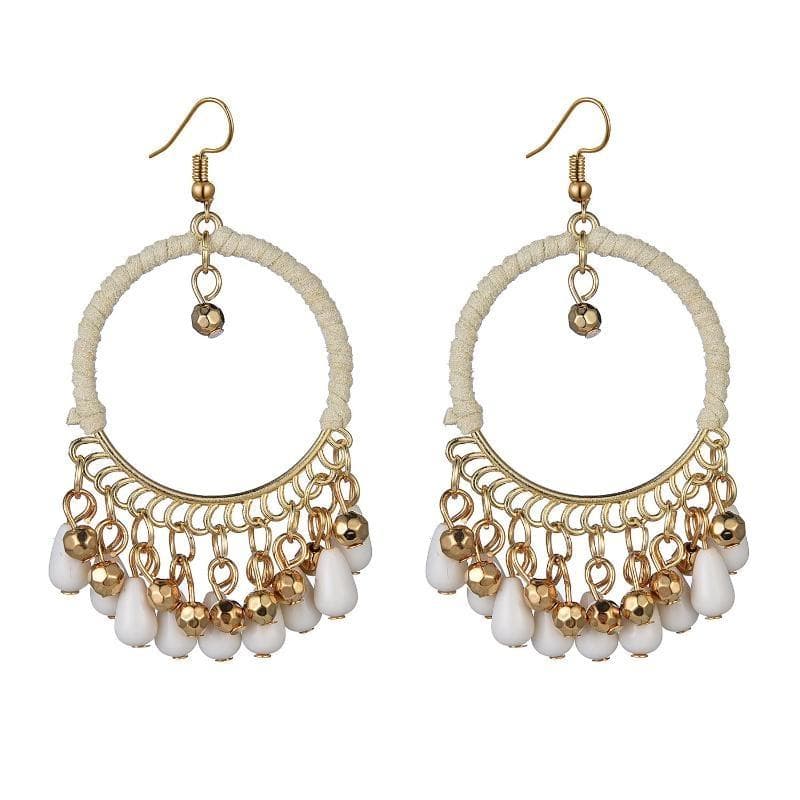 European and American Ethnic Temperament Hand-woven Earrings Bohemian Retro Round Water Drop Tassel Earrings gold