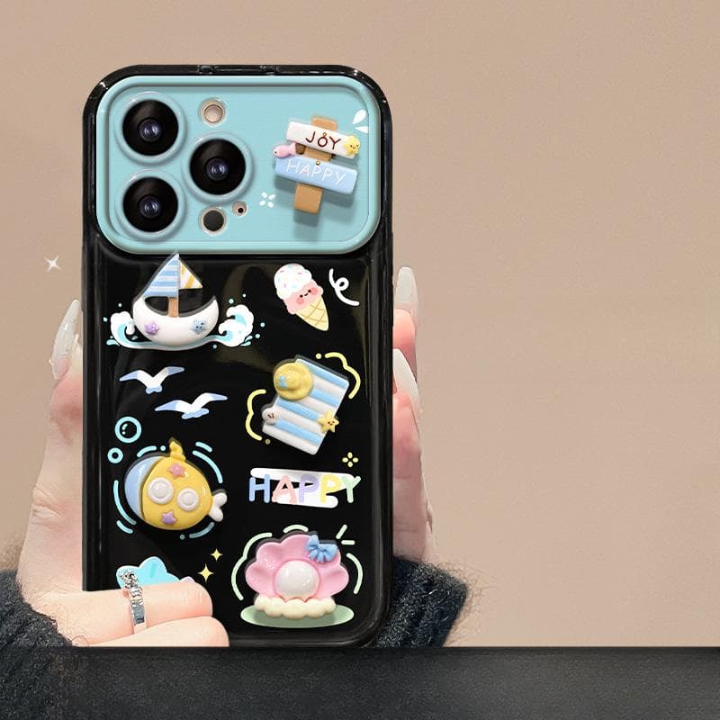 Applicable To Apple 15 Mobile Phone Case Iphone14/13pro Beach Cartoon Doll Lanyard 12 Large Window Flip 11 iPhone 6s Plus