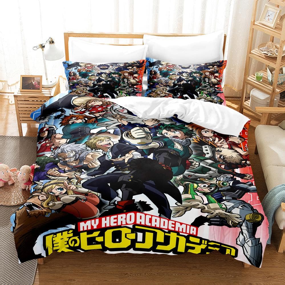 New My Hero Academia Bedding Set Japan Anime Soft Bedclothes Single Double Queen Twin Full Size Duvet Cover Teens Boys Bed Linen EU Single 135x200cm