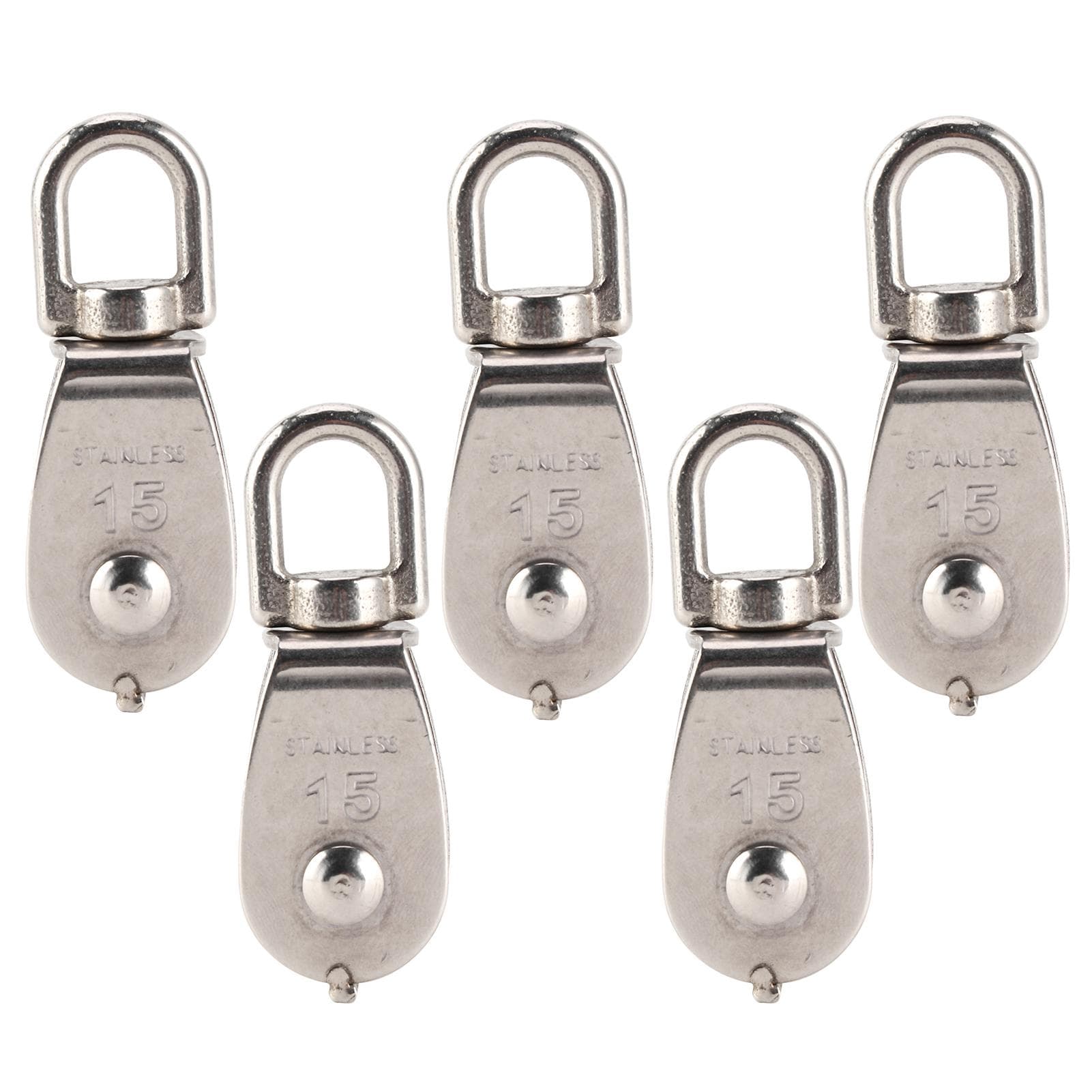 5pcs Single Pulley Roller Stainless Steel 1500KG Bearing with Thickness 15mm0.6in Sturdy Hardware