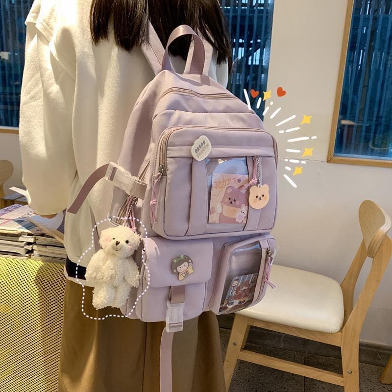 Large-capacity High School Student Backpack Ins Japanese Junior High School Student School Bag Female Mori Girl Backpack Without pendant purple