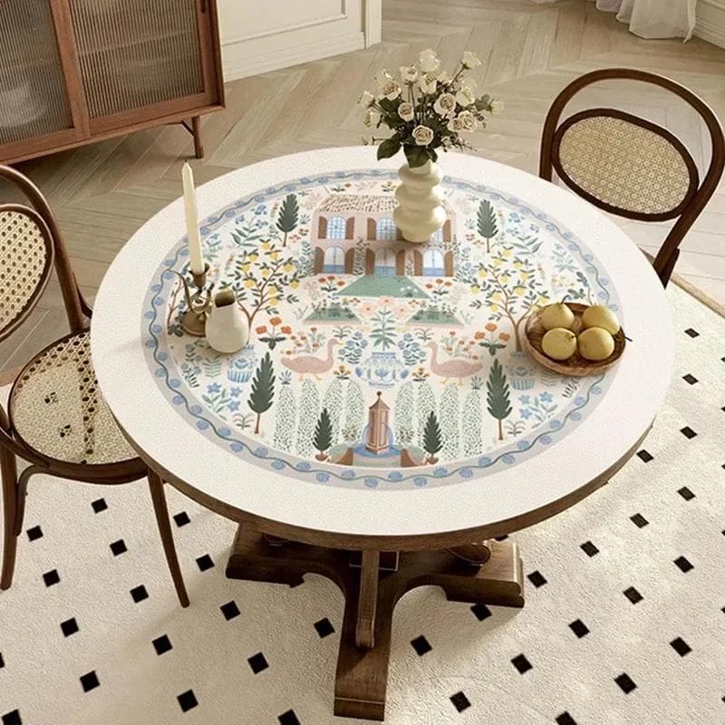Round Waterproof Tablecloth Pvc Oil-proof Anti-scalding Dining Table Mat Japanese Minimalist Style Home Decoration Tablecloths Diameter 110cm