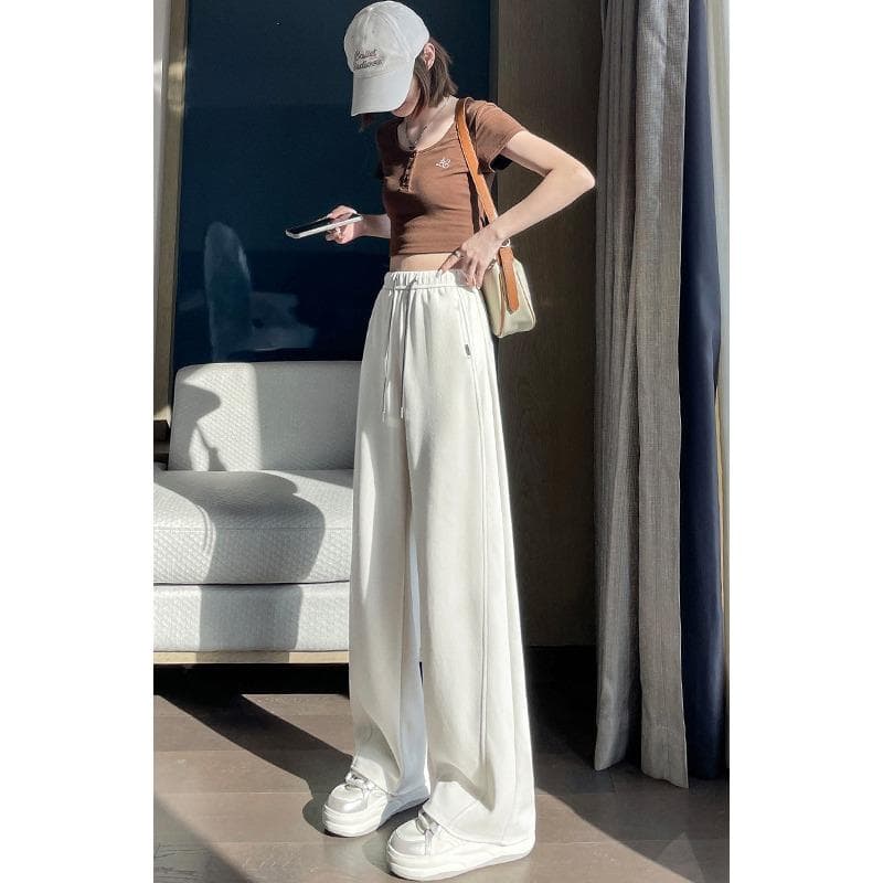 Lazy Drooping Simple Wide-leg Pants for Women In Spring and Summer New High-waist Straight-leg Casual Versatile Sports Pants 2XL