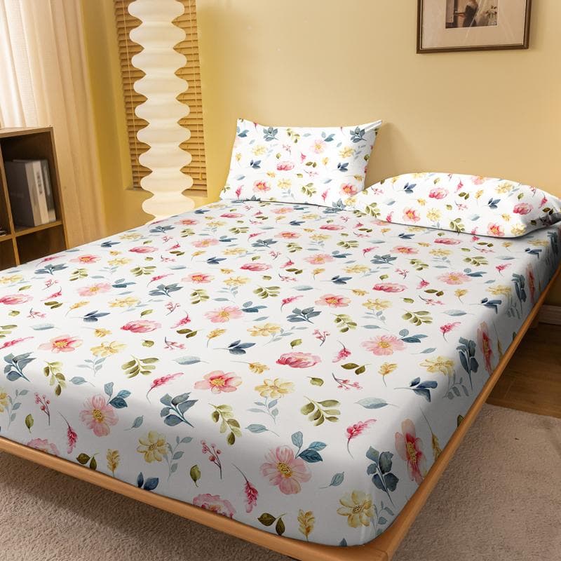 1 Simple Modern Plant Flower Printed Matte Fitted Sheet, Bedroom Printed Bed Cover, Bedding (Excluding Pillowcases) 71x132cm