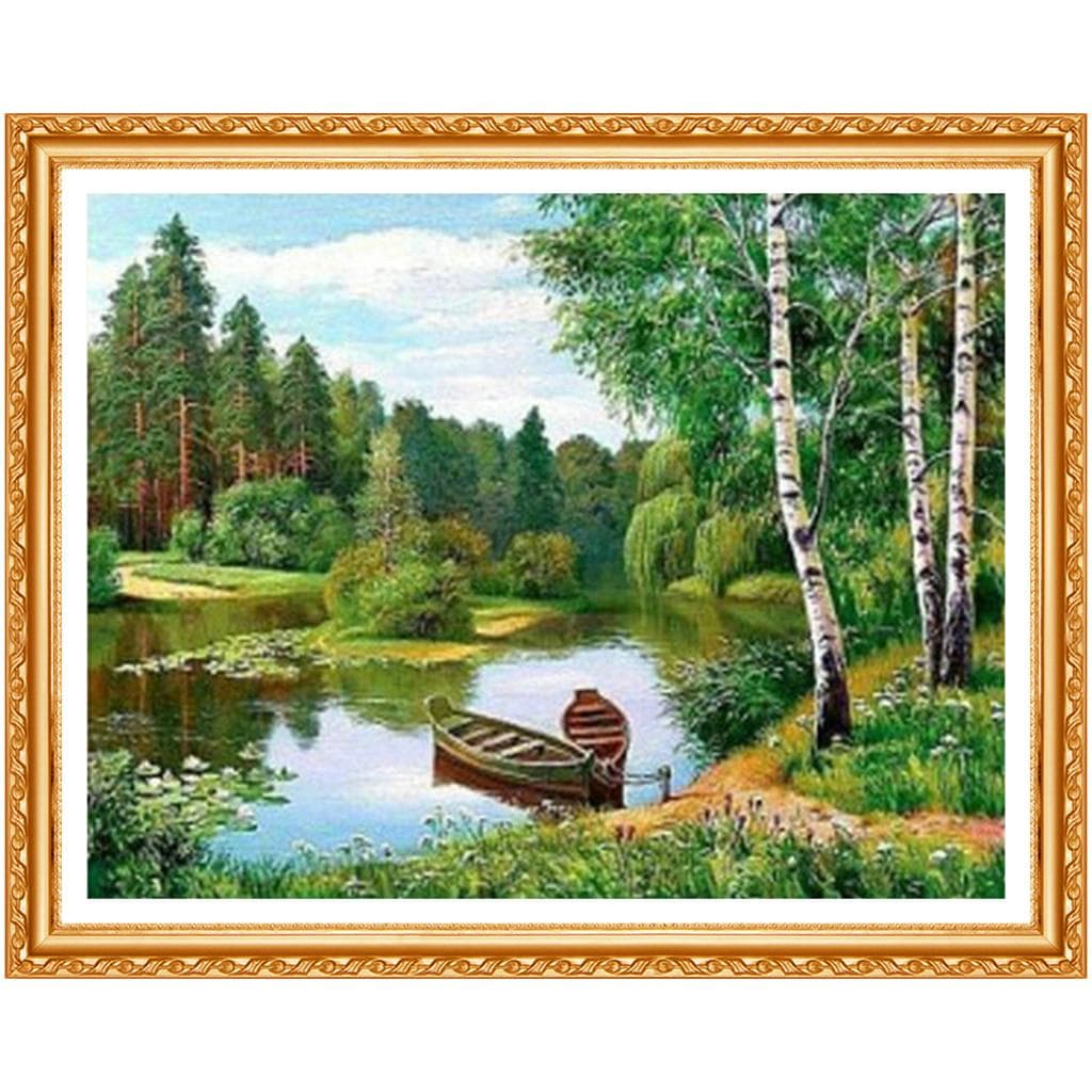 DIY Diamond Painting Landscape Full Diamond Embroidery Lake Forest Diamond Full Paste Pattern Beads 20X30CM