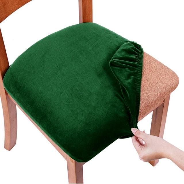 Velvet Spandex Dining Room Chair Seat Covers Removable Washable Elastic Cushion Covers For Upholstered Dining Chair dark cyan