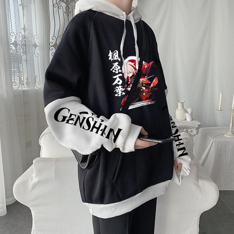 Open World Adventure Game Genshin Impact Cool Men Kaedehara Kazuha Hoodies Winter Fashion Casual Men Patchwork Y2k Sweatshirt M ash black
