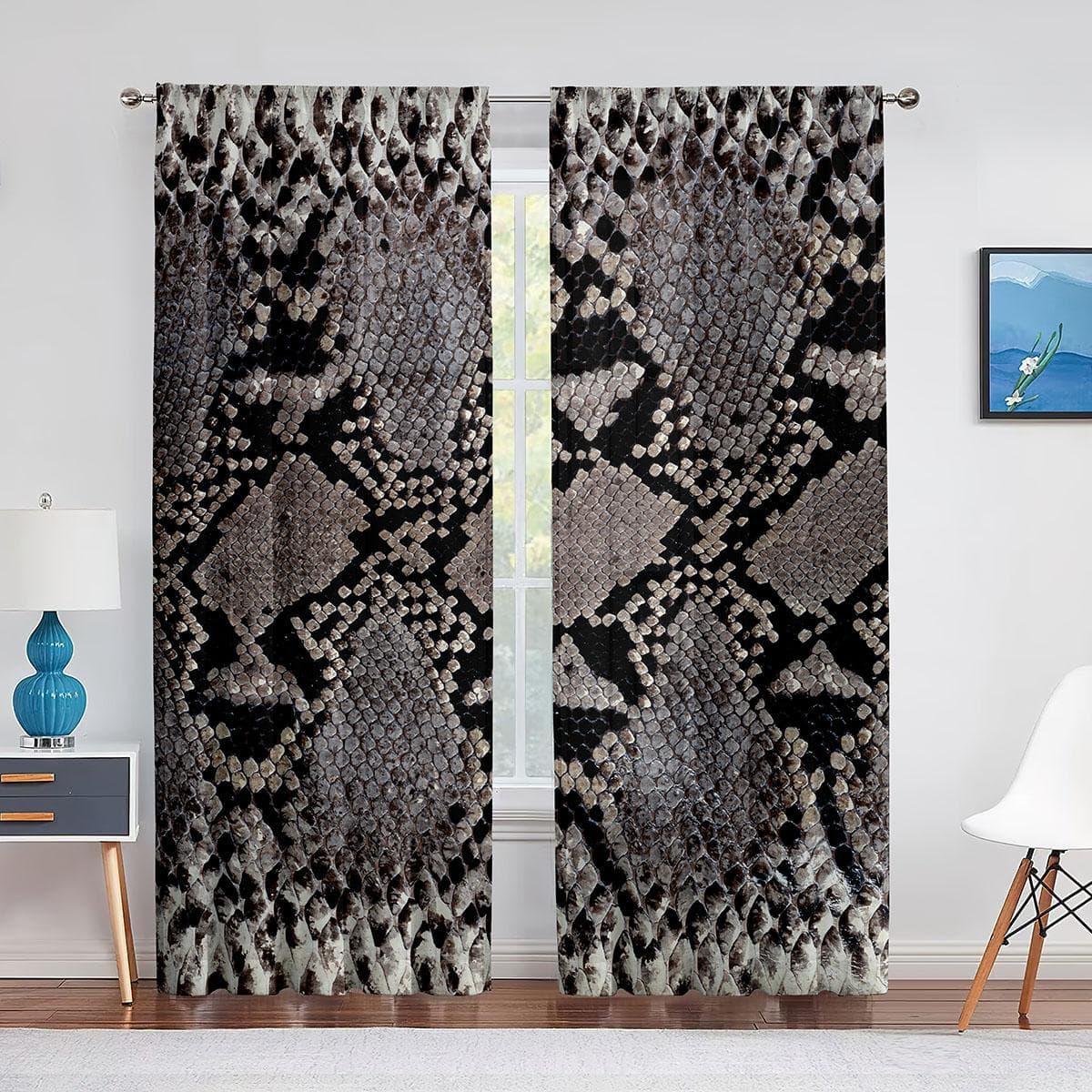 Snake Brown Snakeskin Pattern Sheer Voile Curtain Wild Animal Window Tulle Curtains for Living Room Bedroom Kitchen Decorations 1 PCS W100XH250cm&Grommet Top